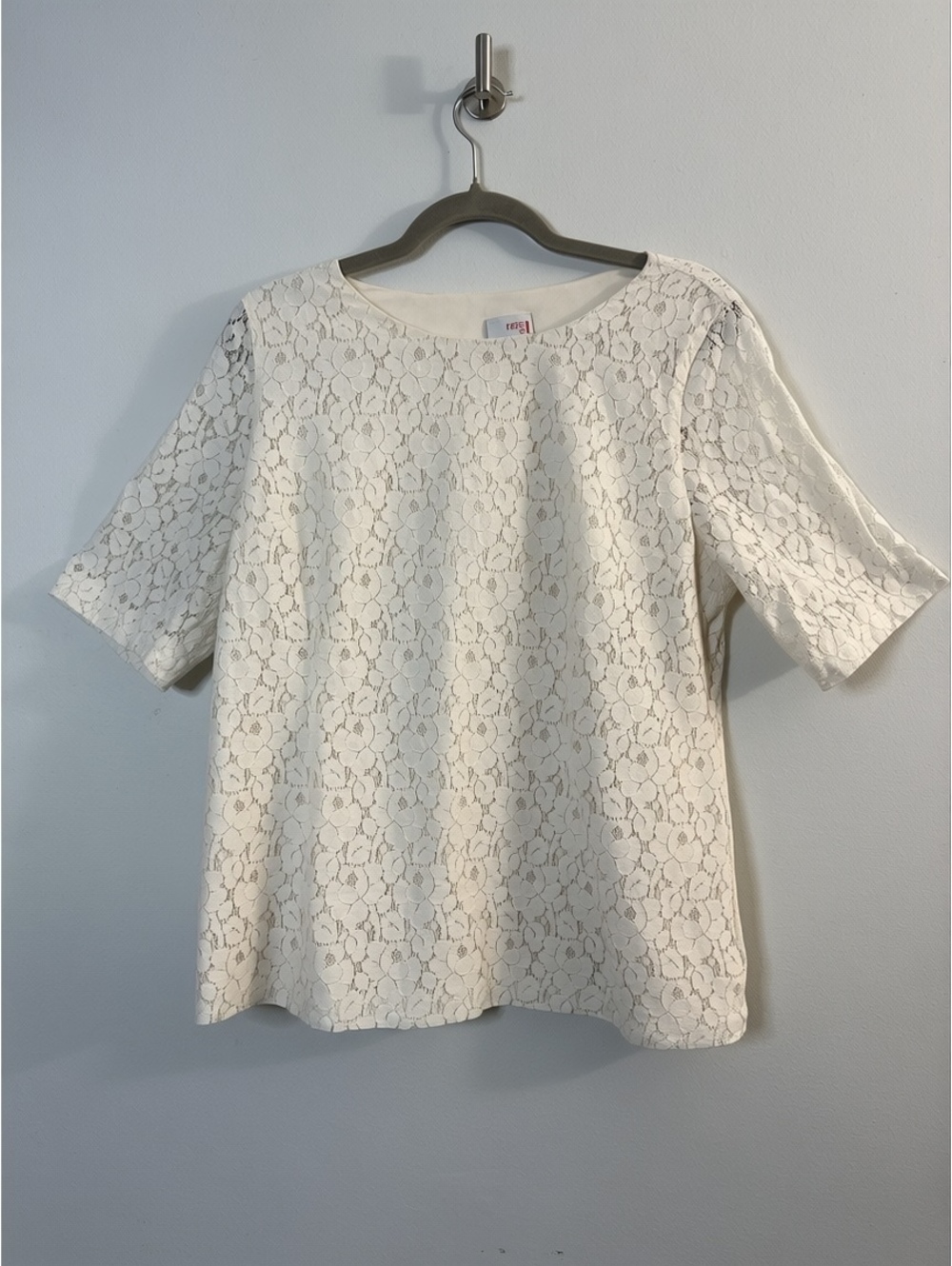 Next Women’s Size 16US  Ivory Floral Lace Lined Blouse Short Sleeves